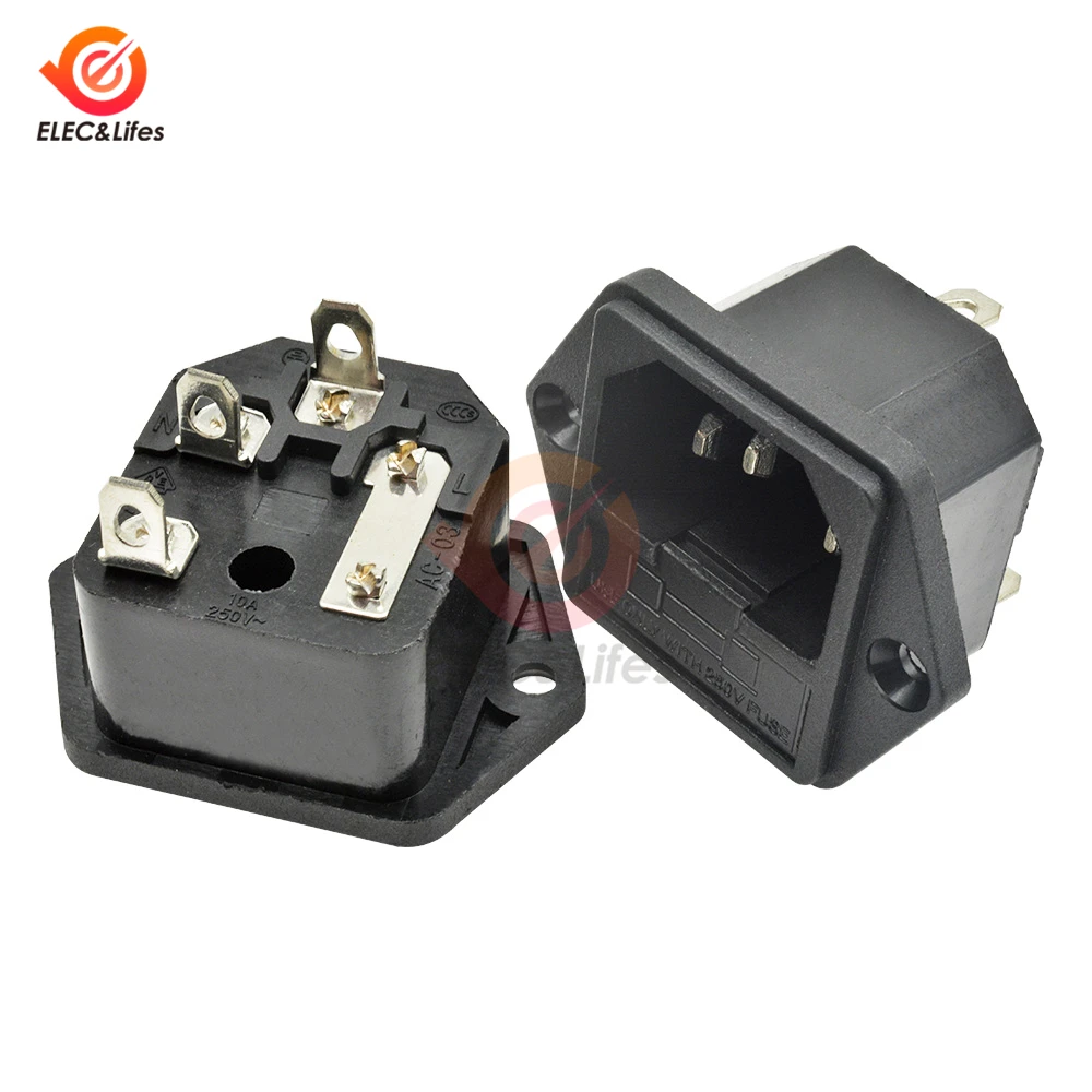 

AC-03 AC Power Socket 3PIN 10A 250VAC Screw fixing Iron core Female Connector Socket with fuse interface