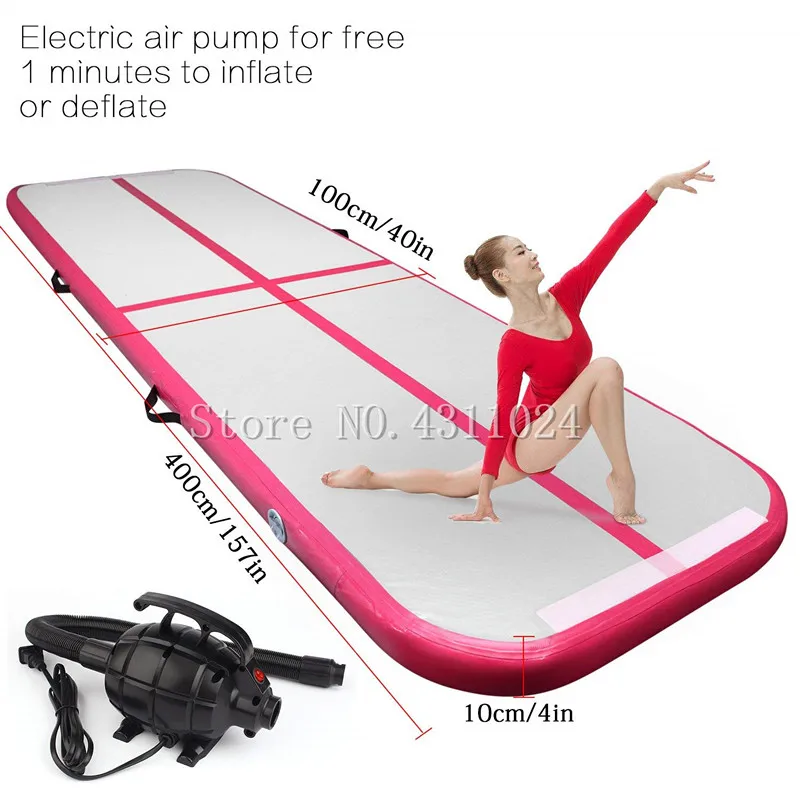 Free Shipping Inflatable Gymnastic Air Track Tumbling Mat 4x1x0.1m Air Track Floor Mats with Pump for Home Use, Cheerleading free shipping inflatable gymnastics airtrack floor tumbling air track 6m 7m 8m 1m 0 2m for kids adult free one electronic pump