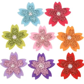 

40pcs 3.2cm Glitter Hair Flowers Boutique Hair Accessoreis Pearl Center Cherry Blossom Diy Accessory unicorn Accessories No Clip