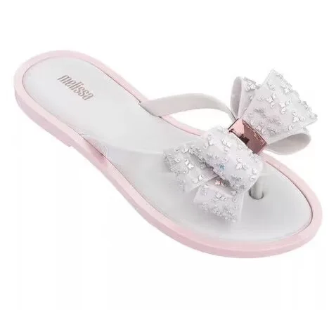 Mini Melissa/оригинальная обувь; бразильский бантик; Новинка года; женские шлепанцы; брендовая прозрачная обувь; Melissa; женская прозрачная обувь - Цвет: Белый