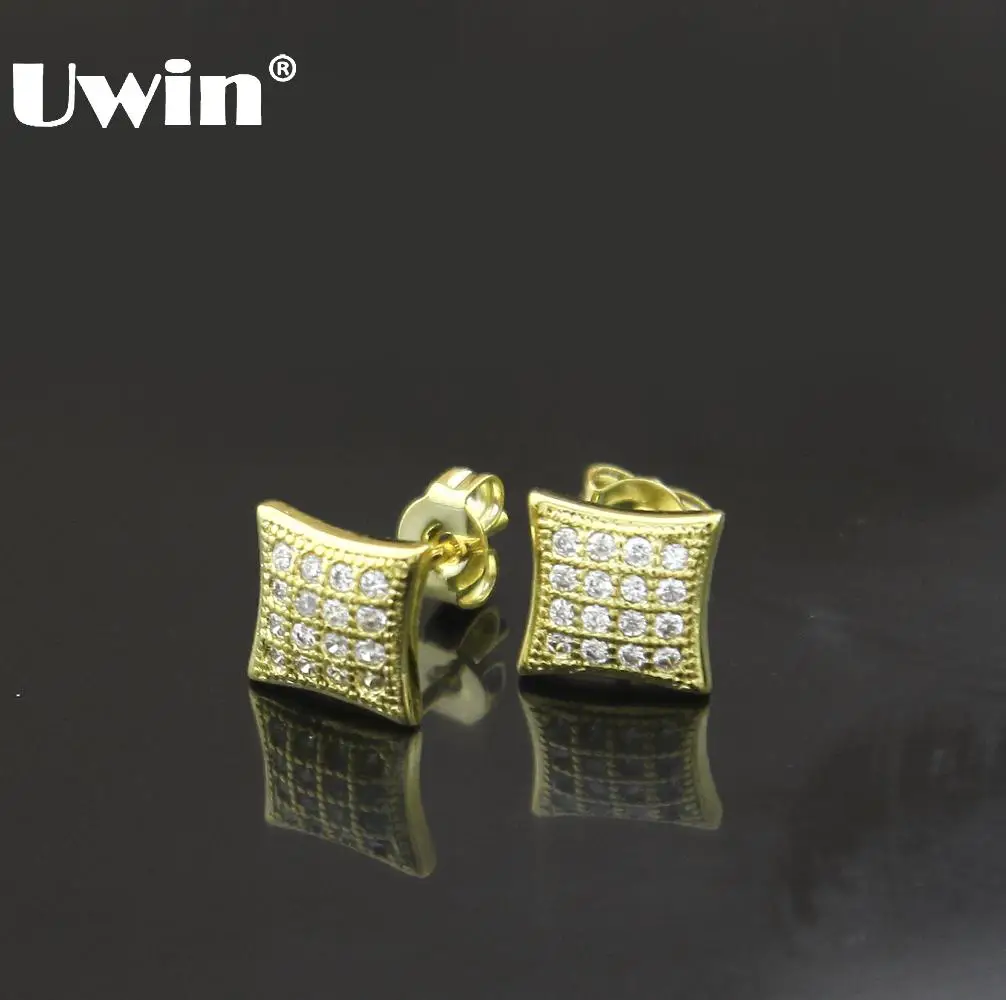

Uwin Earings Fashion Jewelry 2017 Squre Stud Earring Full Clear AAA Cubic Zirconia Fashion Men 8mm Hiphop Earings Dropshipping