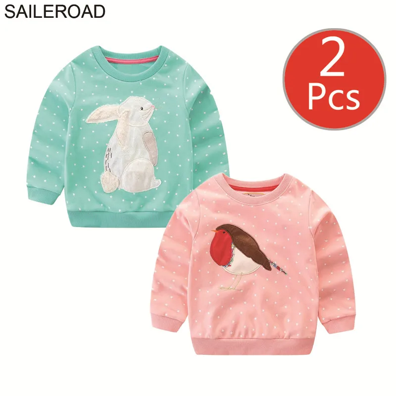 

SAILEROAD 2pcs Animal Embroider Sweatshirt for Girls Hoodies for Girl Rabbit Cat 3D Kids Hoodies Children Clothing Baby Clothes