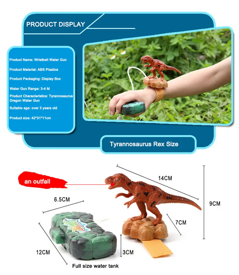 Мини водяной пистолет на запястье Пластик плавательный бассейн отдыха на пляже, игрушка стрелялка дождевания динозавр Животные подарок на день рождения для мальчиков, детская одежда