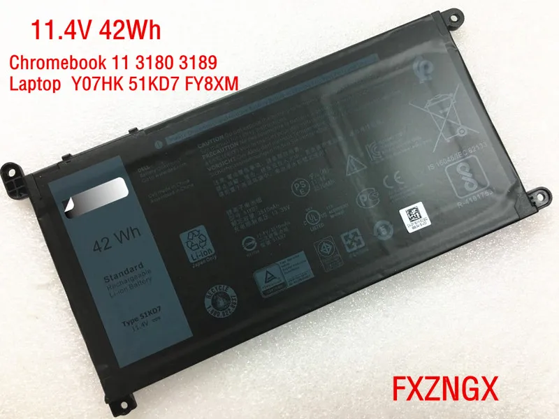 11.4V 42Wh Original 51KD7 Laptop Battery For Dell Chromebook 11 3180 3189 Laptop Y07HK 51KD7 FY8XM