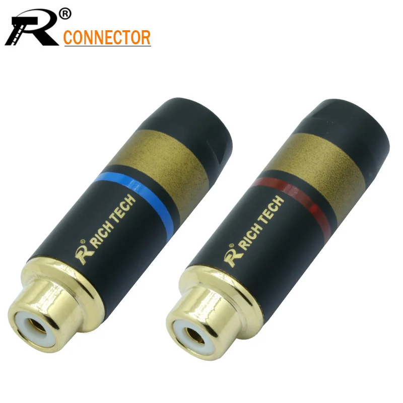 

2pcs/1pair RCA Jack Copper RCA Female Connector Gold-plated audio adapter blue&red pigtail speaker plug 6MM Cable hole