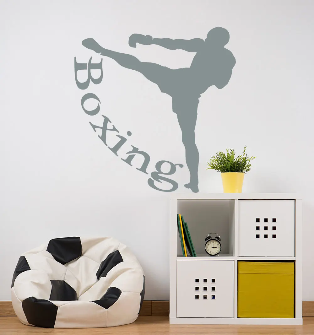 

Boxing Wall Sticker Handsome Boxer Lift Foot Art Mural Kids Boys Room Nursery Sport Wall Decal Vinyl Removable PVC DecorSYY233