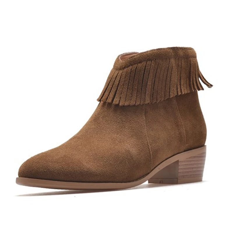 Women Block Low Heels Suede Fringe Ankle Boots Chelsea Boots 2017 Fall
