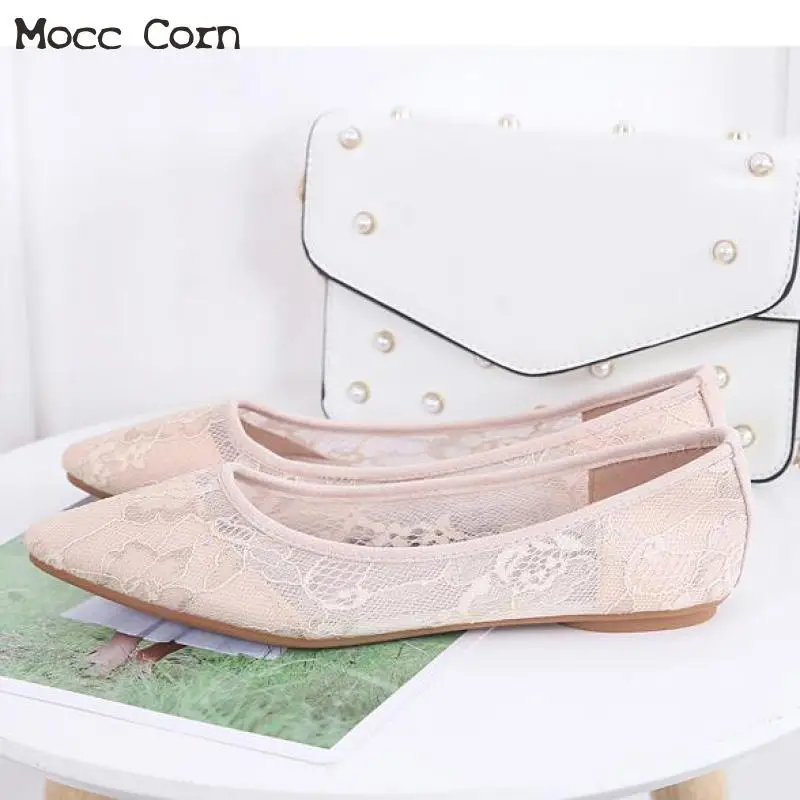 

Summer Lace Shoes Women Casual Ballerina Flats Lady Slip On Loafers Hollow Breathable Air Mesh Soft Espadrilles Zapatos Mujer