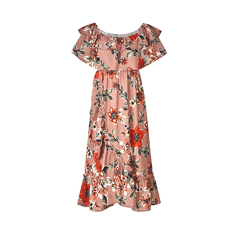 Gladiolus Ruffle Women Dress Summer 2019 Off Shoulder Sexy Floral Print Long Chiffon Dress Women Bohemian Beach Maxi Dresses (15)