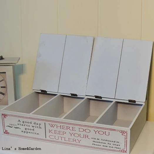 table top hand crafted vintage paint MDF wooden cutlery box