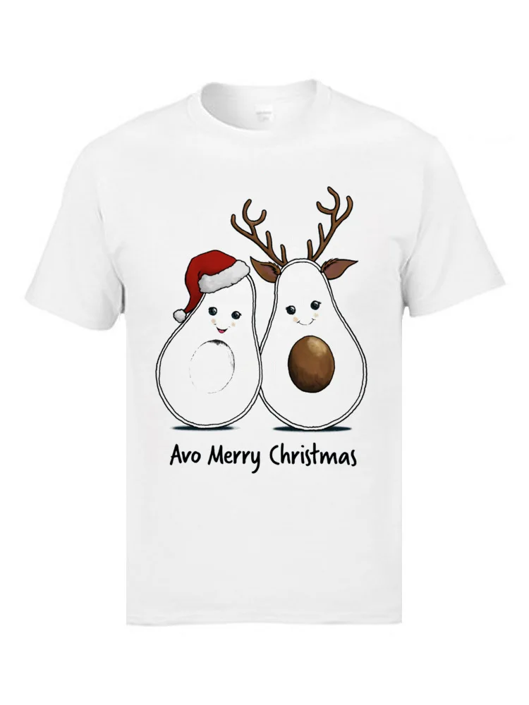 Print Avo Merry Christmas 10854 Short Sleeve Summer Autumn Tops Shirt Plain Crewneck 100% Cotton Fabric Tops Tees Men T Shirt Avo Merry Christmas 10854 white