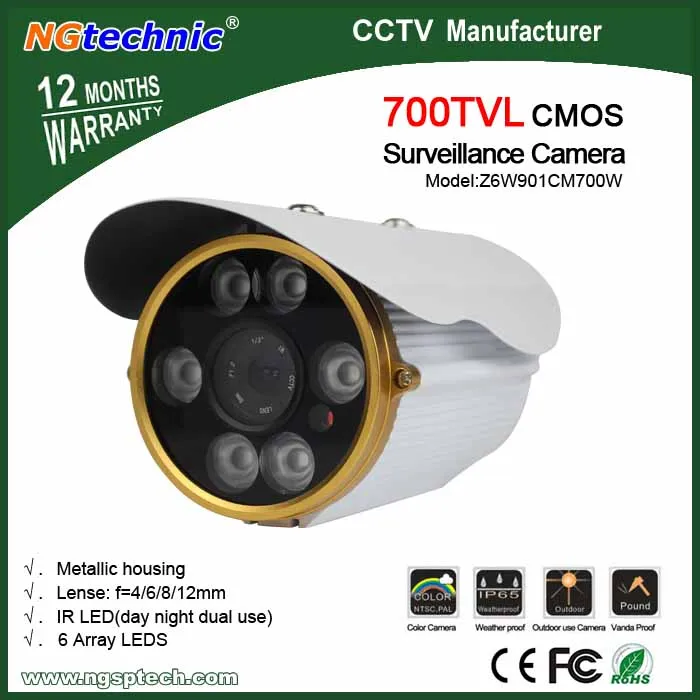 

Wholesale! 6pcs Array LEDs 700tvl 1/4" CMOS waterproof surveillance camera with night vision cctv system +free shipping