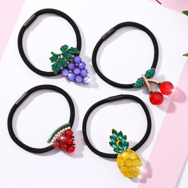 

Korean Sweet Summer Crystal Watermelon Cherry Fruit Elastic Ponytail Hair Rope for Women Blueberry Pineapple Girls Headbands