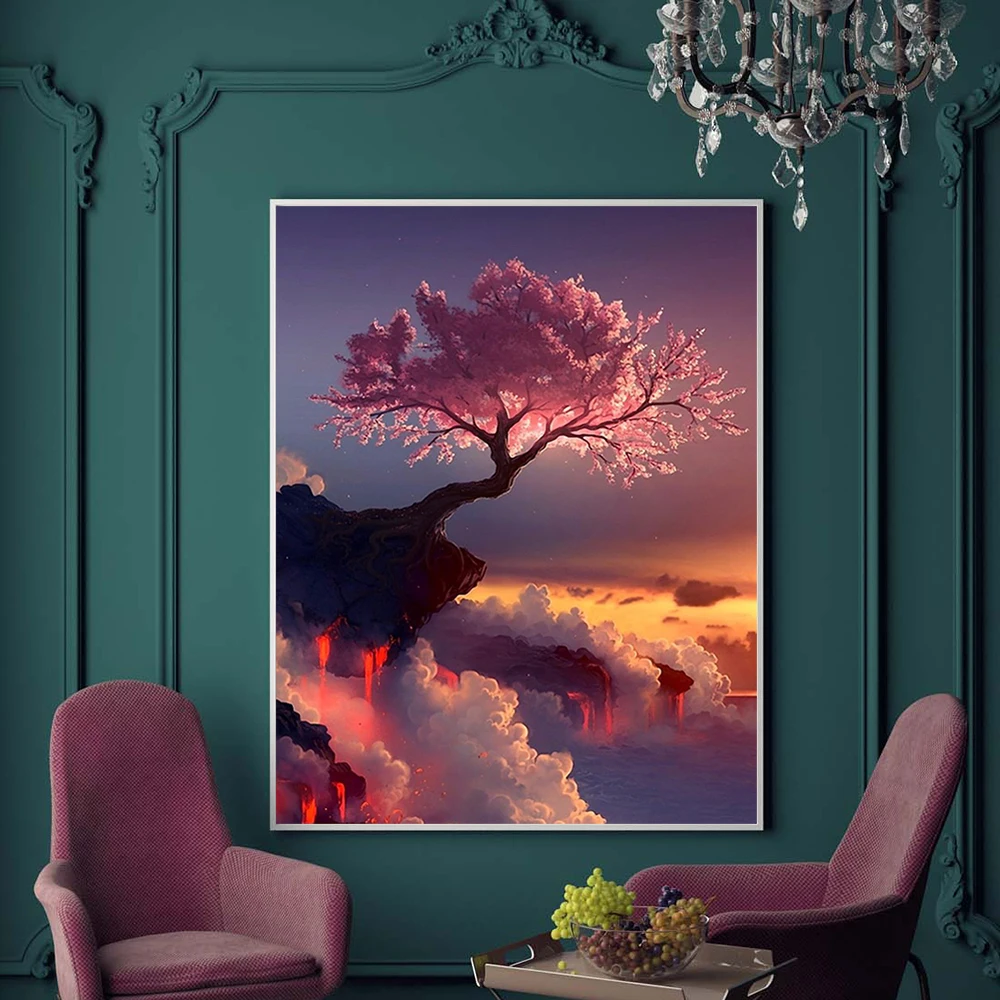 

NICEYARD Diamond Painting Cross Stitch Full Diamond Mosaic Needle Crafts Diamond Embroidery Sakura Tree DIY Decoration