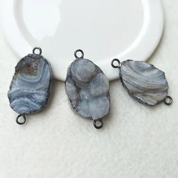 

6PCS crystal Titanium quartz druzy stone connector beads,black color Double Bail DIY Making Bracelet necklace Jewelry CT139