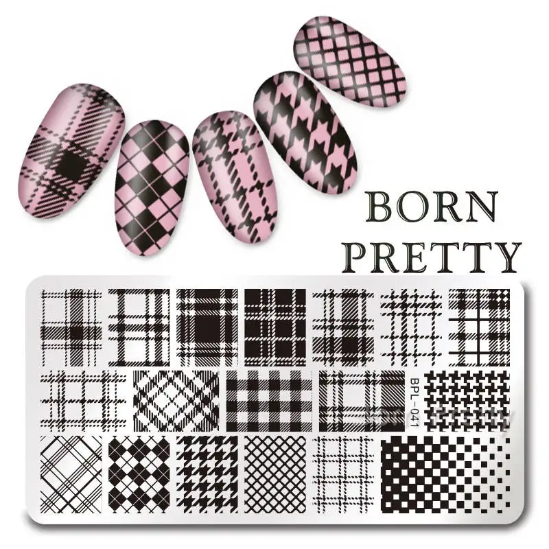 

BORN PRETTY Rectangle Plaid Pattern Nail Art Stamp Template DIY Manicure Checked Design Image Plate L041