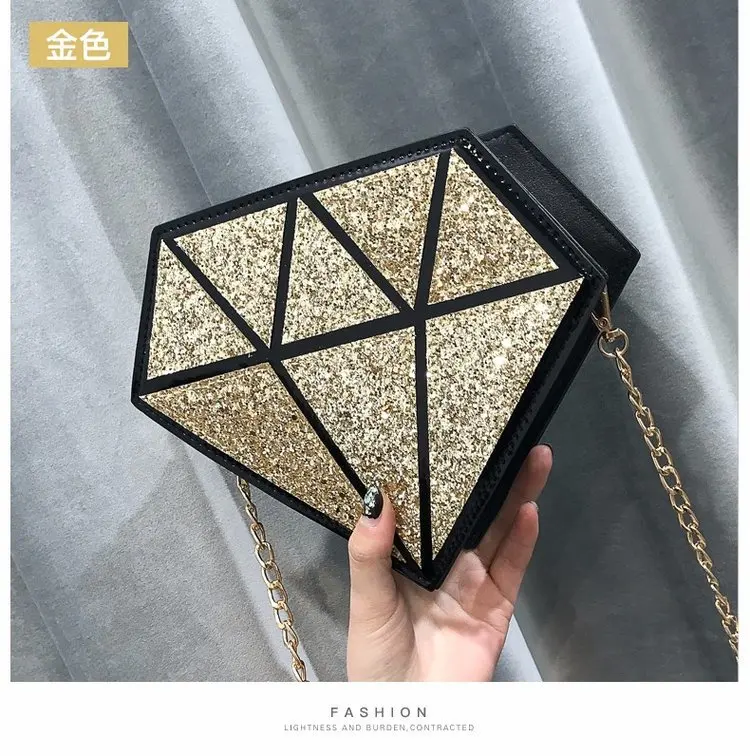 Модная женская сумка-мессенджер из искусственной кожи с блестками и бриллиантами, с геометрическим дизайном, мини-сумка через плечо, женская сумочка с цепочкой