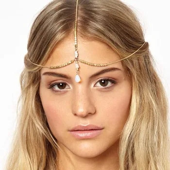 India Bohemian Gold Metal Leaves Tassel Rhinestone Head Chain Hair Jewelry for Women Party Wedding Hair Accessories Headpiece