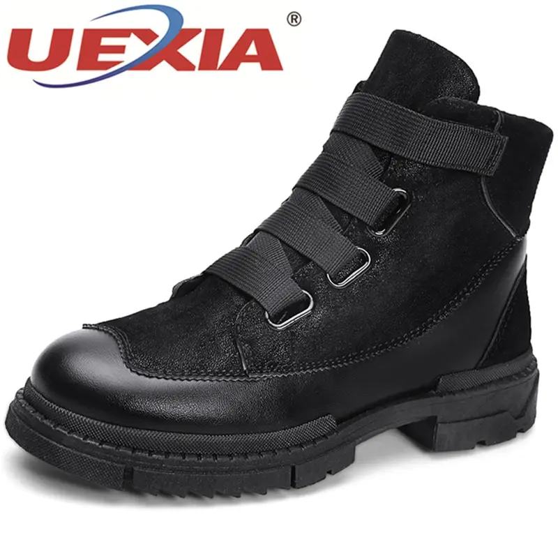 

UEXIA New Men Ankle Boots Breathable Martin Boots Man Leather High Top Shoes Walking Outdoor Casual Shoes Botas Homme snow boots
