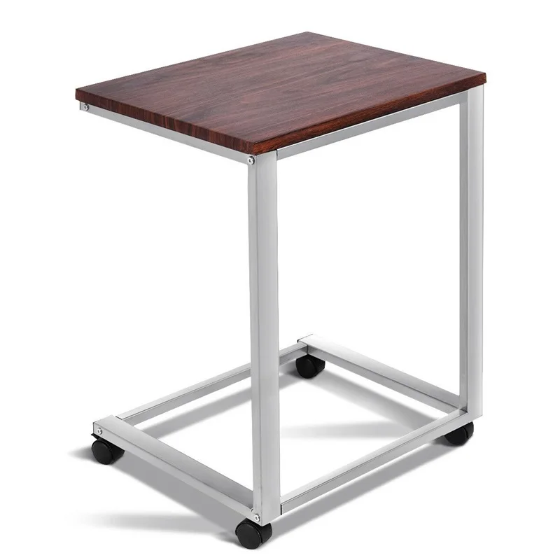  High Quality Portable Rolling Stand Sofa Side Table Sturdy Engineering MDF Iron Frame End Table Fou