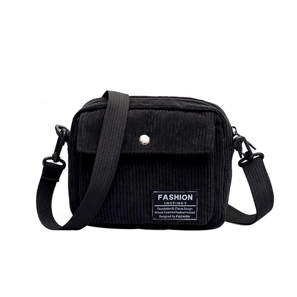 

Women's Canvas Shoulder Bag Black Messenger Bag Sports Small Square Bag Corduroy Bag Sling Bags For Women Bolsos De Mujer#PY