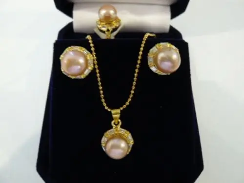 

Free Shipping 004006 Fashion 3 Colors Pink/Brown Shell Pearl Earrings Necklace Ring Jewelry Set can choose