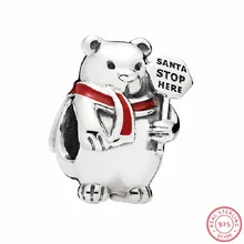 Рождественский полярный медведь бусины особенность «Санта-стоп здесь» DIY Fit PANDORA Подвески Серебро 925 для женщин ювелирных изделий FL629