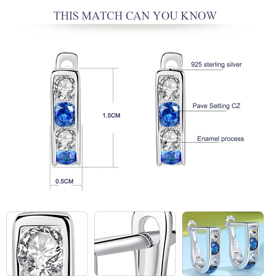 BELAWANG ювелирные изделия для детей Кристалл Голубой циркон серьги-кольца для девочек детские 925 пробы серебряные маленькие серьги подарок на день рождения