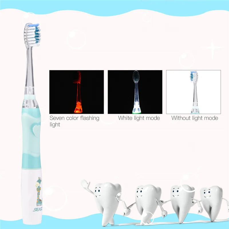 Seago детская мультяшная Электрическая зубная ультра звуковая зубная щетка светодиодный светильник детская зубная щетка Водонепроницаемая зубная щетка батарея