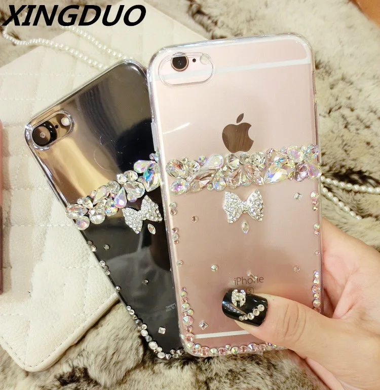 

XINGDUO Bling Rhinestone Crystal Diamond flower Phone Case Jewelled Cover For Apple iphoneX XS XR XS MAX 6S 7 8 Plus girl shell
