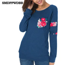 Модная Повседневная футболка с длинными рукавами и цветочным принтом, женские футболки, Осень-зима, женская футболка, одежда