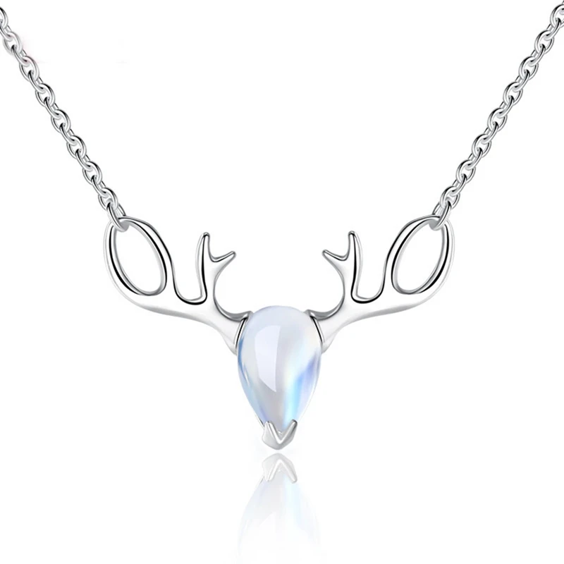 

Elk Fashion Exquisite Temperament Christmas Necklace Jewelry Moonstone Crystal Deer Antlers Clavicle Chain Pendant Necklaces