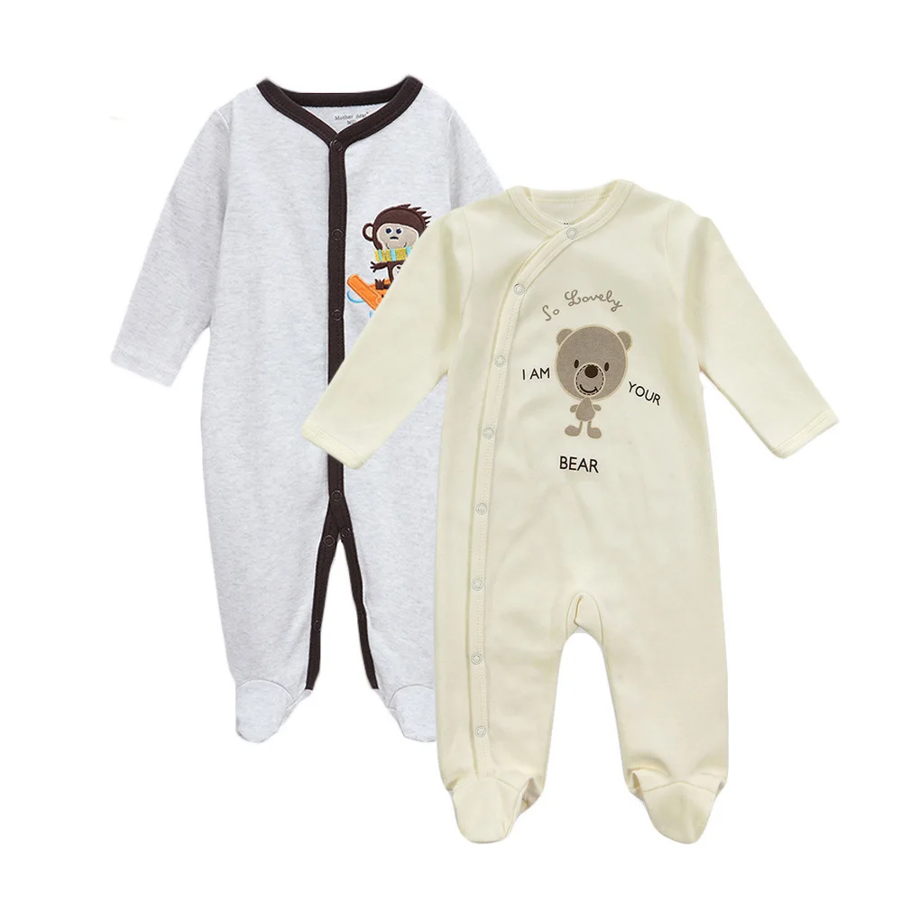 

2 Pack Baby Boy Footed Pajamas with Snap Buttons 100% Cotton Baby Boy Footies Sleepers 0-12 Months