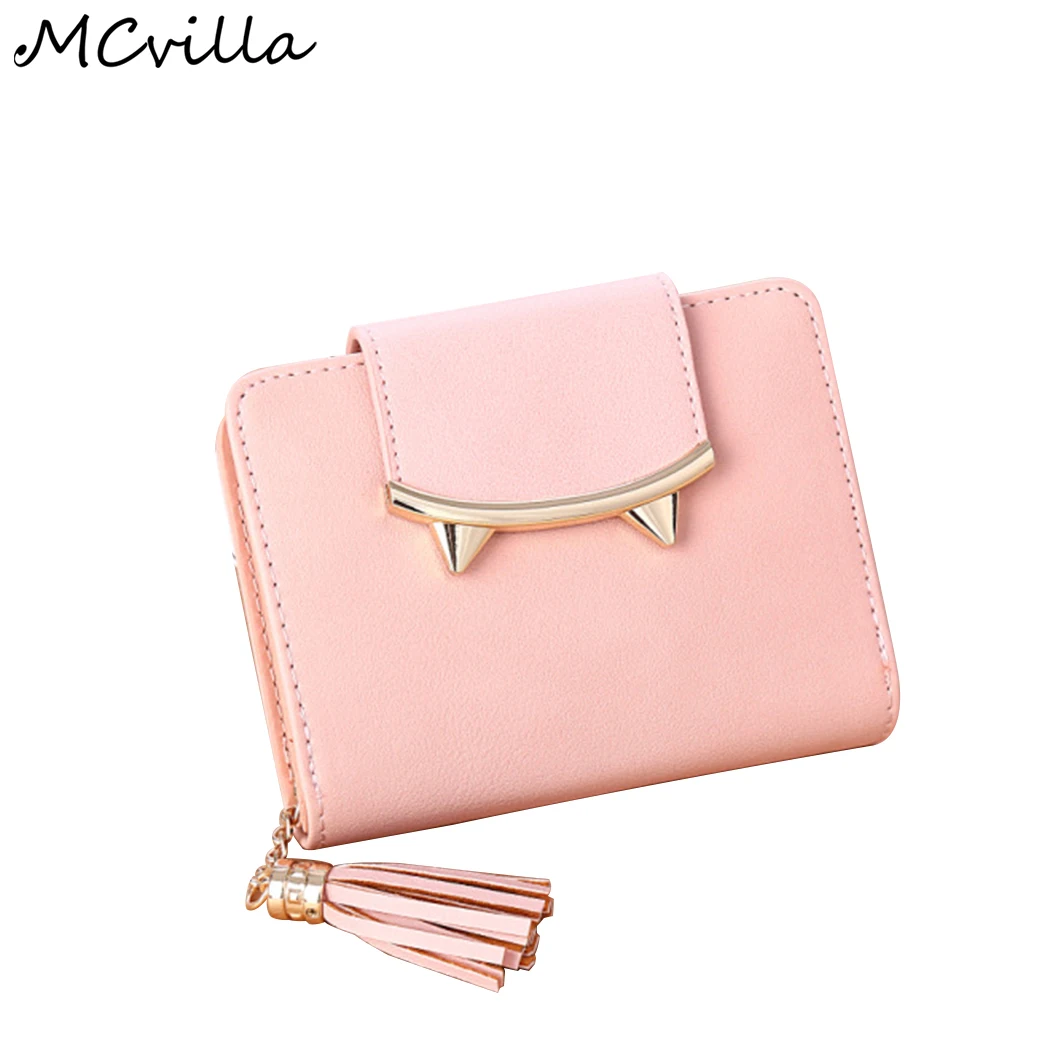 2018 Korean Cute Cat Anime Leather Trifold Slim Mini Wallet Women Small