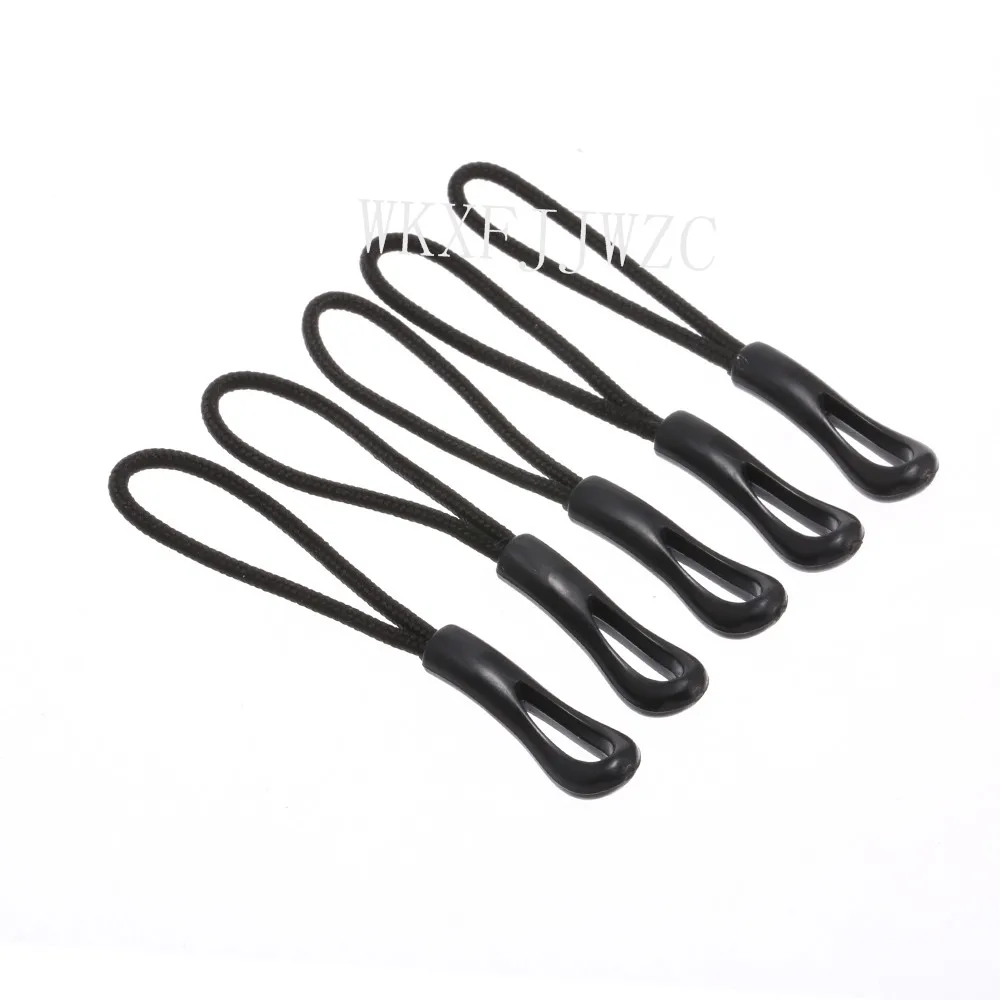 20pcs Black Zipper Pulls Strong Hollow Nylon Cord with Rubber Gripper