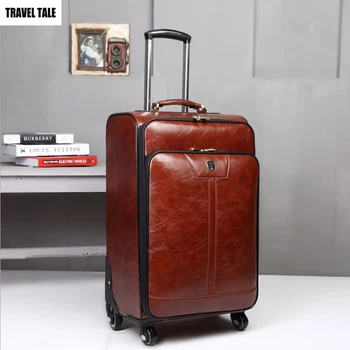 

TRAVEL TALE 16"20"inch retro leather travel luggage brown boarding suitcases and travel bags on wheel