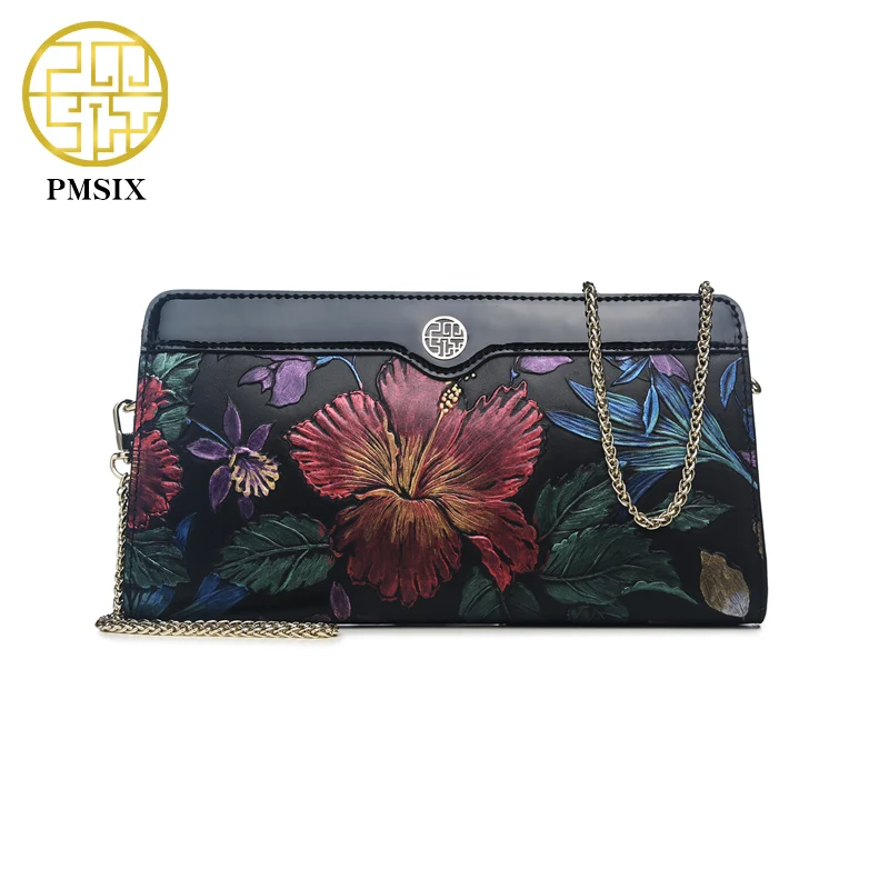 Pmsix 2017 Embossed Flower Genuine Leather Ladies Evening Party Small Clutch font b Bag b font