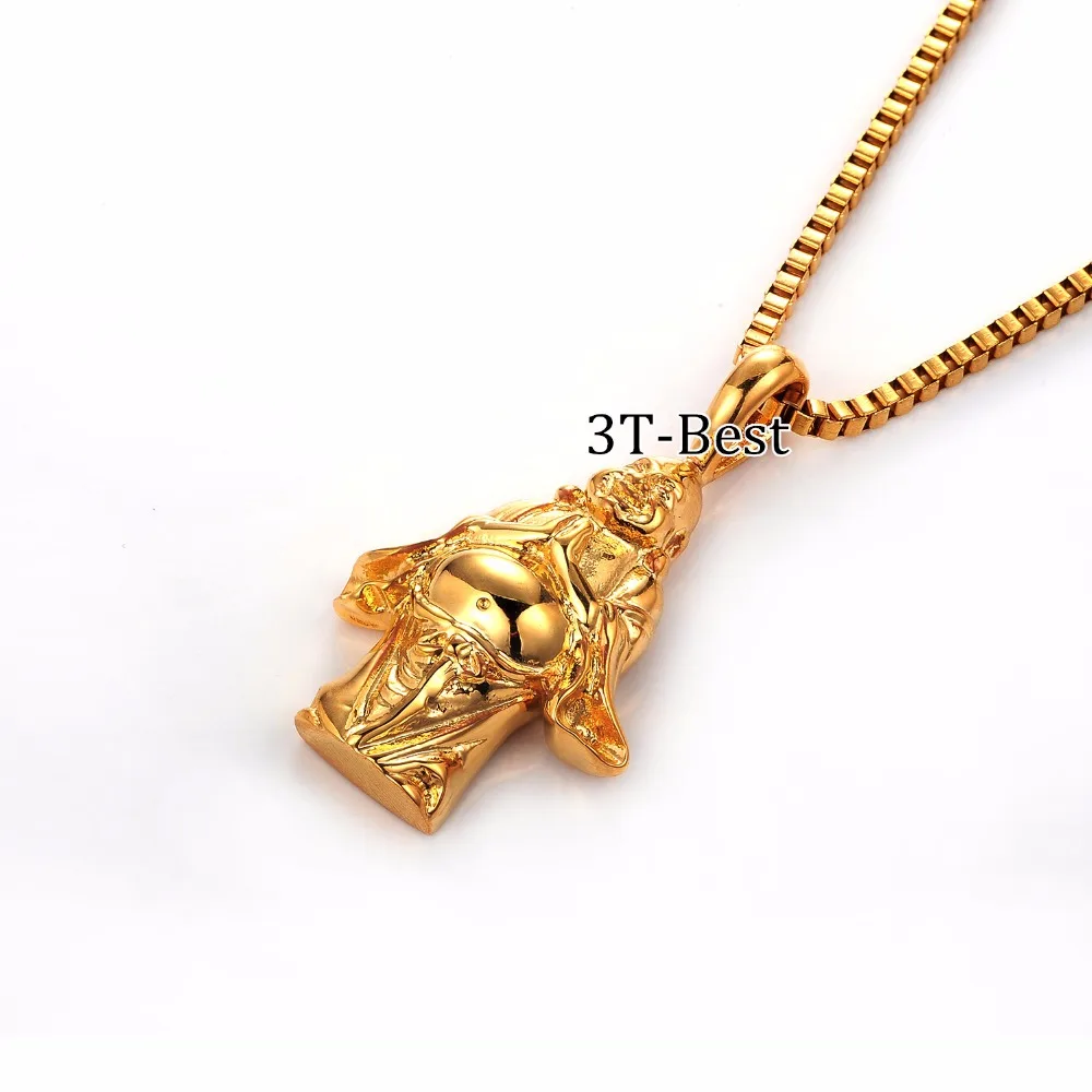 Laughing Buddha Pendant Necklace For Men/Women Charms Buddhism Jewelry Gift Stainless Steel/18K