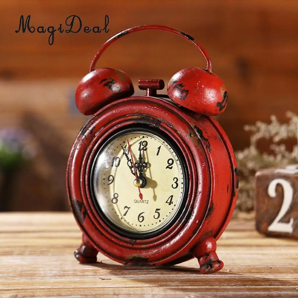 Mute Silent Retro Decorative Round Metal Dial Wall Clock Home Decoration Desk Clock