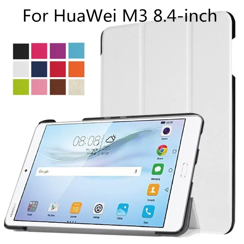 

50Pcs/lot Ultra Lightweight Leather Smart Case With Stand Function For Huawei MediaPad M3 8.4 Inch Tablet Only