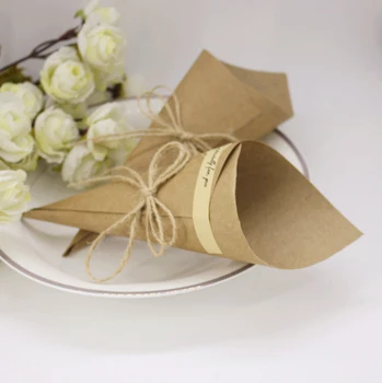 

50pcs/lot DIY Handmade Kraft Paper Flower Cones Holder with Rope Tag Especial for You Wedding Sticker Table Decor Party Gift Box