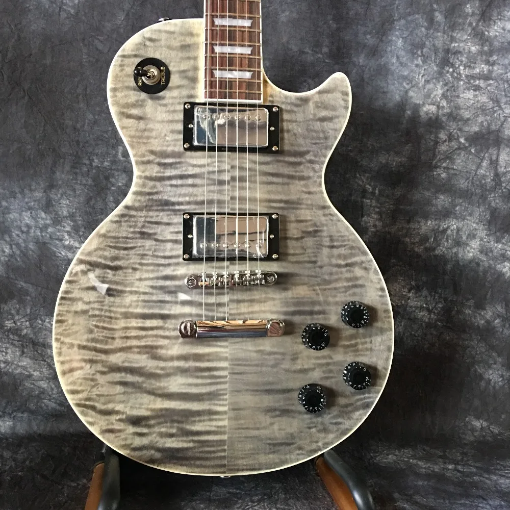 

suneye Free Shipping Factory Custom shop New high quality mahogany body whie map of the tiger striped gray black Electric Guitar