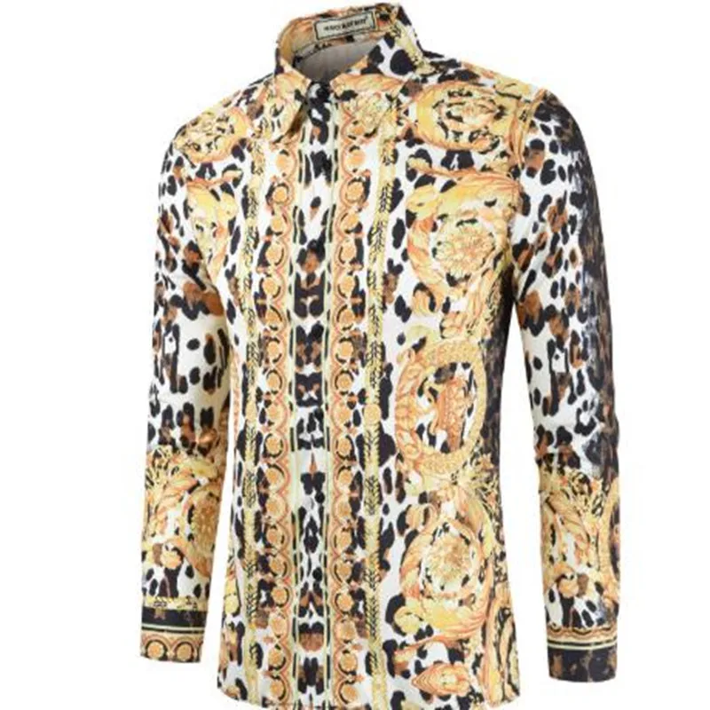Новая высококачественная Мужская Повседневная модная леопардовая рубашка большого размера с 3D принтом, модная рубашка с длинным рукавом