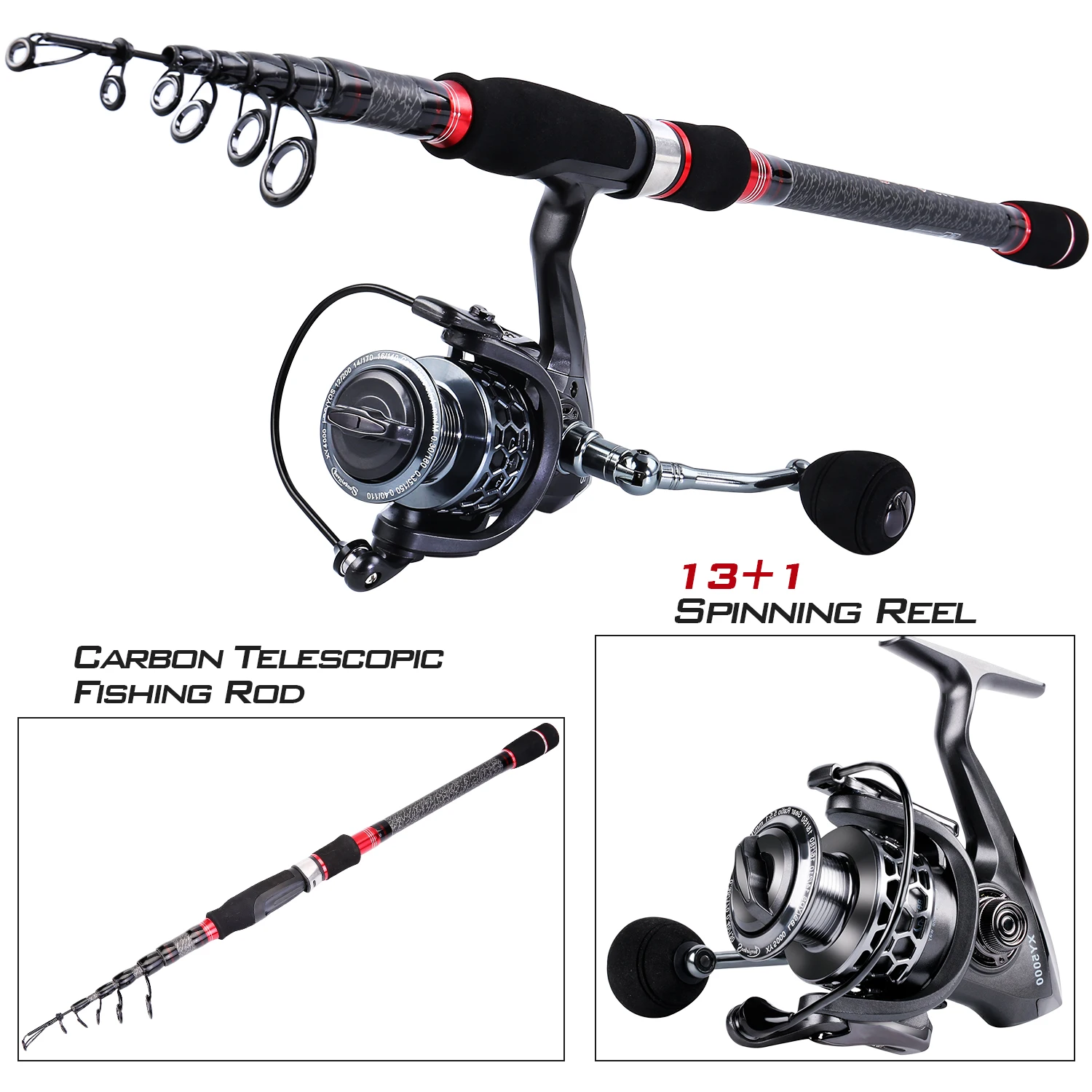 Sougayilang الصيد قضيب تلسكوبي إغراء الغزل الصيد قضيب كومبو الغزل الصيد بكرة 13 + 1BB المياه العذبة باس الصيد معالجة