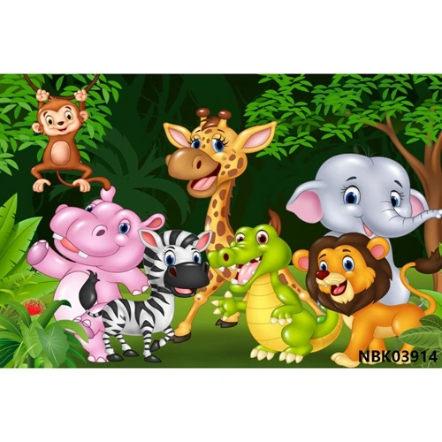 Laeacco день рождения фоны джунгли сафари детские вечерние мультфильм лес животное ребенок портретный плакат фото фон фотостудия - Цвет: NBK03914