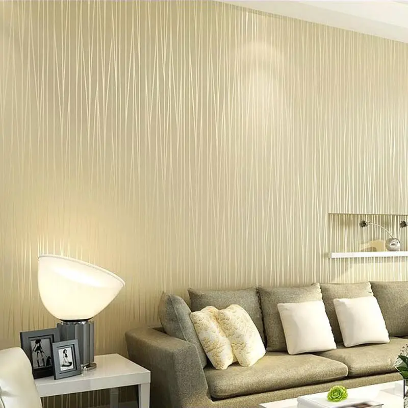 Non Woven Fabric Cream Beige Stripes Lines Wave Wallpaper TV Feather Wall Silver 