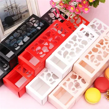 

10PCS/Set Hollowed Cake Biscuit Box Long / Short Drawer Candy Box Folding Gift Kraft Paper Box