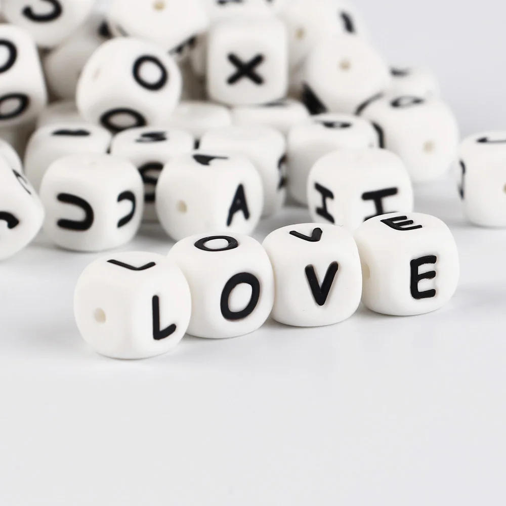 TYRY.HU 200Pcs 12mm Silicone Letter Beads Food Grade Teething Nursing Loose Silicone Beads Chewing Pacifier Chain Teether Bead