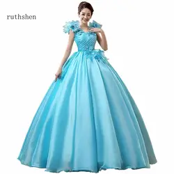 Ruthshen Фея Vestidos De Dulces 16 Бальные платья Синий рюшами Цветы плечи органза сладкий 15 платье для балла маскарада