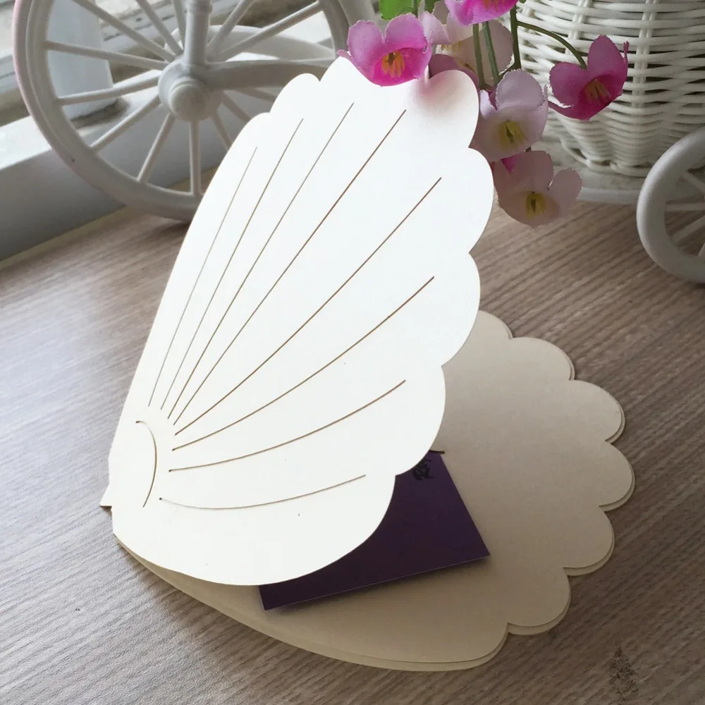 

30Pcs Unique DesignLaser Cut Pearl paper Shell Pattern Beach Ocean Wedding Invitation Cover Card Birthday Party Invitation Card